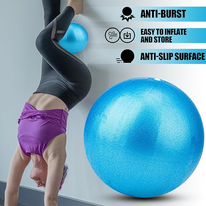 Small Exercise Ball Anti-Burst Non-Slip Stability 9 Inch with Inflatable Straw Mini Pilates Balls Ideal for Yoga Exercise Pilates Physical Therapy Stretching Core Fitness