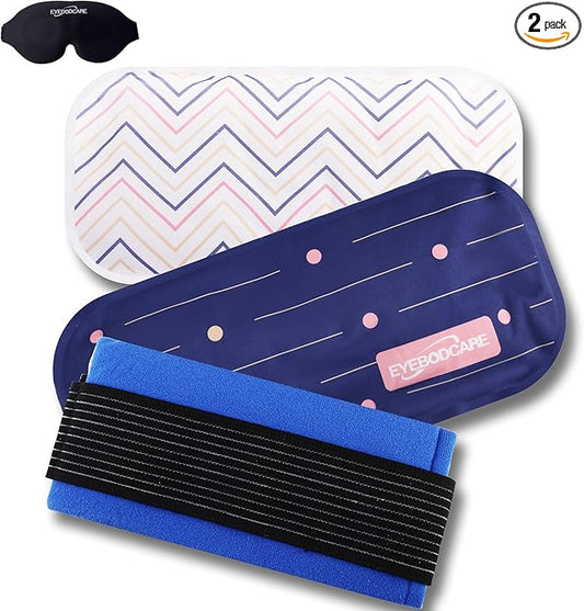 Extra Large Reusable Ice Packs for Injuries, Hot and Cold Therapy Gel Ice Packs with Flexible Wrap and Eye Mask, for Joint Pain, Swelling, Muscle Pain, Knees, Back, Shoulder & More