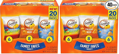 Goldfish Family Faves Crackers, Cheddar, Colors and Baby Crackers Snack Packs, 20-Ct Variety Pack (Pack of 2)
