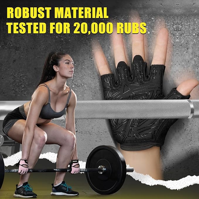 Ventilated Weight Lifting Gloves, Thick Padded Gym Gloves with Full Palm Protection & Grip & Shock Absorption for Women & Men's Fitness Training