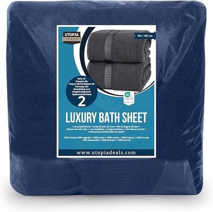 Utopia Towels Luxurious Jumbo Bath Sheet 2 Piece, 600 GSM, 35 by 70 Inches, 100% Ring Spun Cotton, Highly Absorbent and Quick Dry Extra Large Bath Towel, Super Soft Towel, Navy