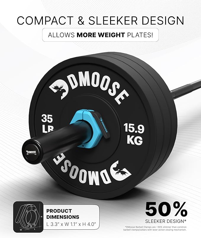 DMoose Fitness Barbell Clips 2 Inch (Pair) - Quick Release Olympic Barbell Clamps & Collars with Anti Slip TRP Grip for Secure Weightlifting and Powerlifting - Weight Clips for Bars at Home or Gym