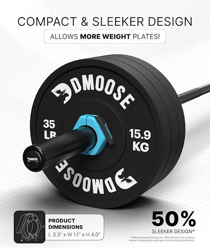 DMoose Fitness Barbell Clips 2 Inch (Pair) - Quick Release Olympic Barbell Clamps & Collars with Anti Slip TRP Grip for Secure Weightlifting and Powerlifting - Weight Clips for Bars at Home or Gym