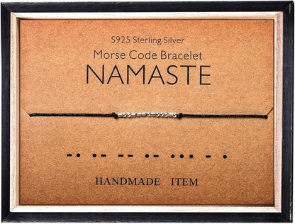 KGBNCIE Morse Code Bracelet for Women Sterling Silver Beads on Silk Cord Secret Message Fuck Friendship Inspirational Encouragement Bracelet Gift for Her