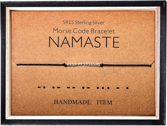 KGBNCIE Morse Code Bracelet for Women Sterling Silver Beads on Silk Cord Secret Message Fuck Friendship Inspirational Encouragement Bracelet Gift for Her