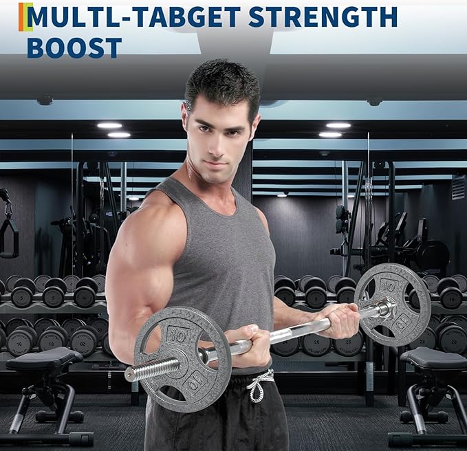 Cast Iron Weight Plates with Triple Grip Handles, 1 inch Standard Weights Plates with Anti-Rust Coating for Home Gym Strength Training, Weightlifting & Muscle Toning
