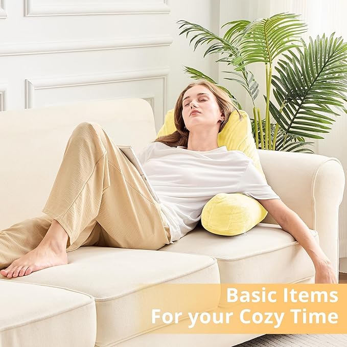 Sasttie Reading Pillow, Velvet Back Pillow for Bed Sitting Up, Adult Back-Rest Support Cushion with Arms for Sit Up on Couch, Sofa, and Floor, Dorm Essentials, Reading Accessories, Light Yellow