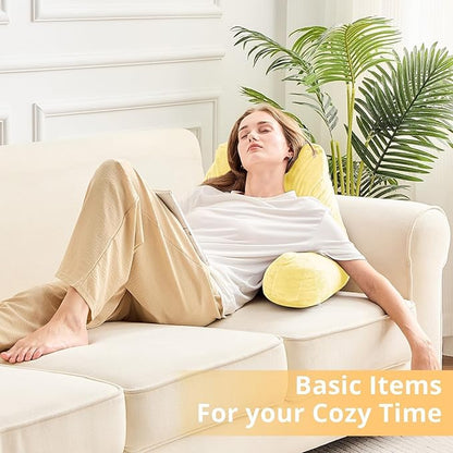 Sasttie Reading Pillow, Velvet Back Pillow for Bed Sitting Up, Adult Back-Rest Support Cushion with Arms for Sit Up on Couch, Sofa, and Floor, Dorm Essentials, Reading Accessories, Light Yellow