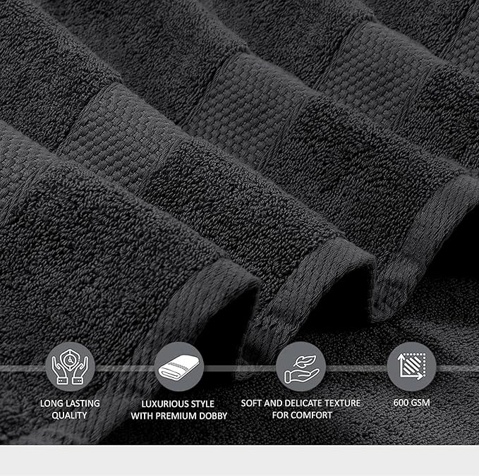 Oakias Premium Towel Set 600 GSM 6 Piece Dark Grey - 100% Ring Spun Cotton Highly Absorbent Towels Set - Super Soft Bathroom Towel Set - Hotel Quality Double Stitched Hem - Ideal for Hotels, Spa, Gyms