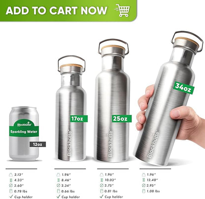 Blockhütte Vacuum Insulated Stainless Steel Water Bottle I 25 oz I Wide Mouth Metal Bottle for hot and cold drinks I BPA-Free I for Travel, School I Kids, Adults, Water Canteen, Sports, flask