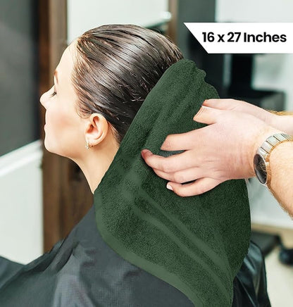 Utopia Towels Cotton Bleach Proof Salon Towel 16 by 27 inches, Bleach Safe Gym 100% Cotton Hand Towel, 24 Pack, Forest Green