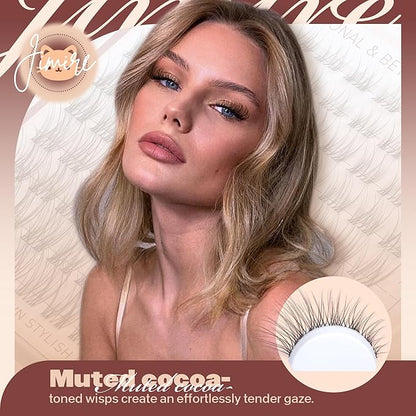 JIMIRE Brown Lash Clusters Wispy Lash Extensions Invisible Lash Band Eyelash Clusters Lightweight Lash Clusters 8-16MM Soft CC Curly Cluster Eyelash Extensions DIY Drak Brown Cluster Lashes at Home