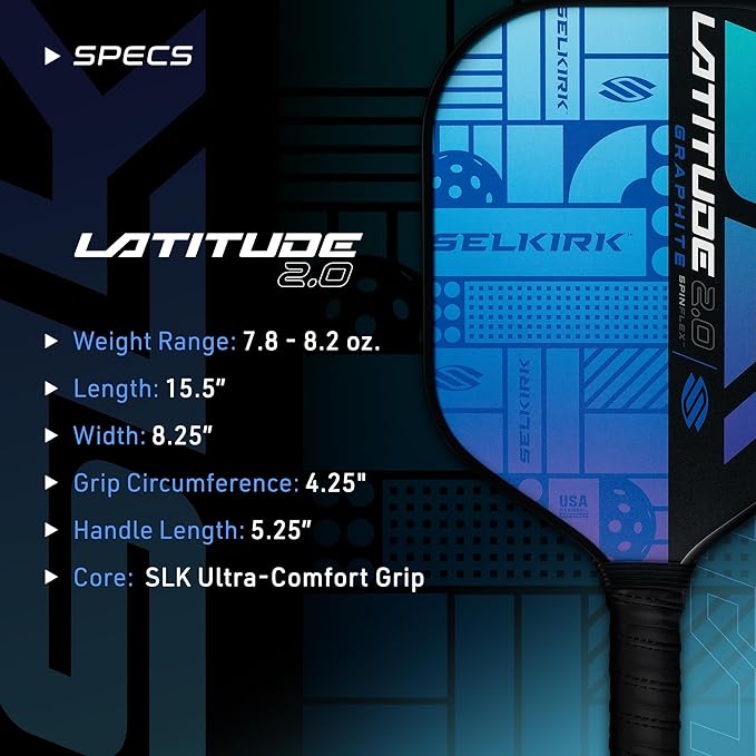 SLK Latitude 2.0 Pickleball Paddle | G4 Graphite Pickleball Paddle Face | Rev-Core+ Technology with SpinFlex Surface | Redesigned for Performance and Control