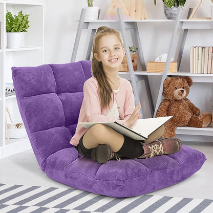 Giantex Floor Chair with Back Support, 14 Adjustable Position, Padded Sleeper Bed, Couch Recliner, Folding Gaming Floor Chairs for Adults, Living Room, Bedroom, Yoga, Meditation, Purple