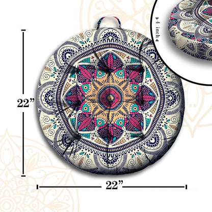 Mandala Meditation Cushion, Boho Meditation Mat, Meditation Pillows for Sitting on Floor, Cushions for Sitting in Home and Outdoor, Round Floor Pillows Cushion Seating for Yoga 22'' X 22''