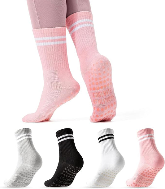 CoolMate Pilates Socks with Grips for Women, Yoga Socks, Crew Non Slip Women for Workout, Barre, Pilates Gifts