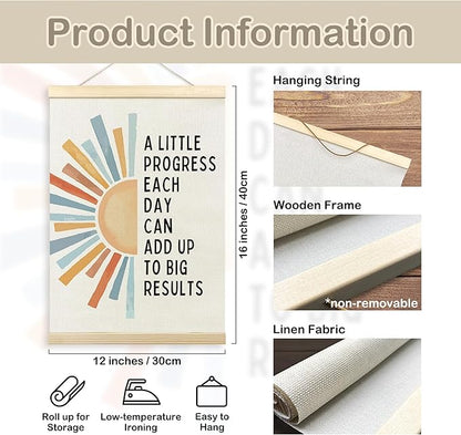 TLESKE Mental Health Inspirational Poster Hanger Frame, a Little Progress Each Day Special Education Wall Art Decor for Kids Room Classroom Therapy Counseling Office, Boho Sun Prints Picture, 12x16