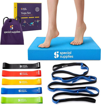 SPECIAL SUPPLIES Balance Board and Yoga Strap Set for Stretching, Stability Training, Fitness, Flexibility, Physical Therapy, Home Workout Equipment, Strength Training, and Pilates