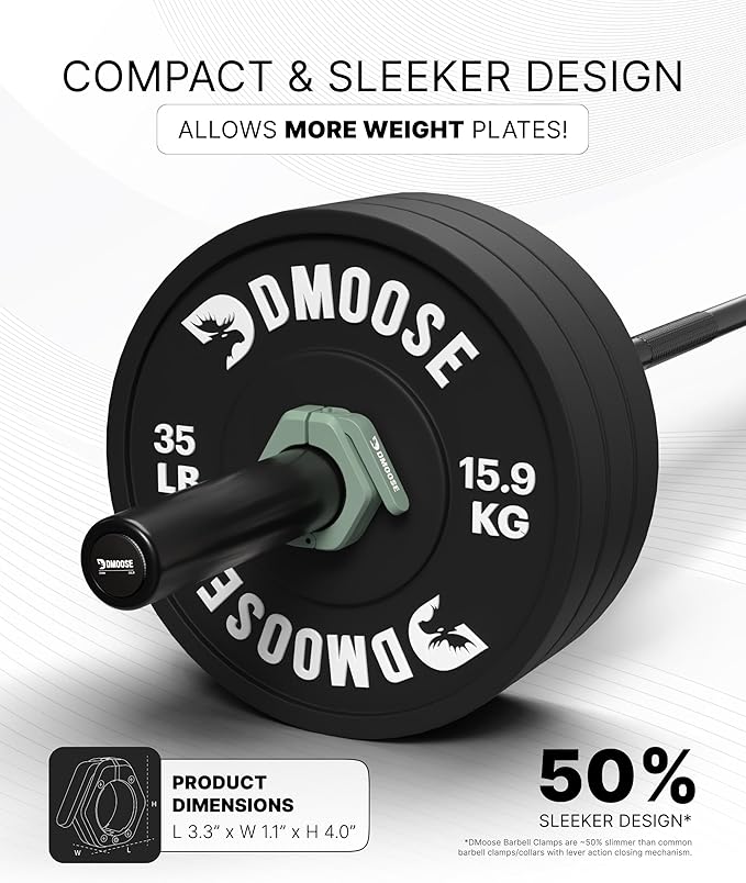 DMoose Fitness Barbell Clips 2 Inch (Pair) - Quick Release Olympic Barbell Clamps & Collars with Anti Slip TRP Grip for Secure Weightlifting and Powerlifting - Weight Clips for Bars at Home or Gym