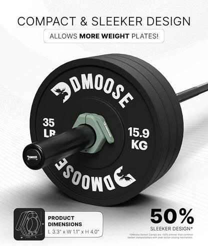 DMoose Fitness Barbell Clips 2 Inch (Pair) - Quick Release Olympic Barbell Clamps & Collars with Anti Slip TRP Grip for Secure Weightlifting and Powerlifting - Weight Clips for Bars at Home or Gym