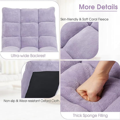 RELAX4LIFE Floor Chair with Back Support - 14-Position Adjustable Lazy Sofa Chair, Padded Sleeper Bed & Couch Recliner for Reading Meditation, Folding Floor Gaming Chair for Adults (Light Purple)