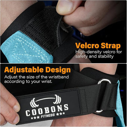 Lifting Wrist Straps for Weightlifting, Double Layer Leather for Weight Lifting Wrist Wraps, Deadlifts, Heavy Powerlifting and Adjustable Wrist Hooks for Strength Training, Gym Workouts Men/Women