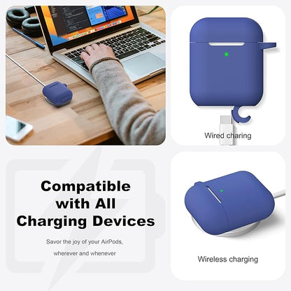 R-fun Compatible with AirPods Case Cover, Soft Silicone Protective Cover with Keychain for Women Men Compatible with Apple AirPods 2nd 1st Generation Charging Case, Front LED Visible,Royal Blue