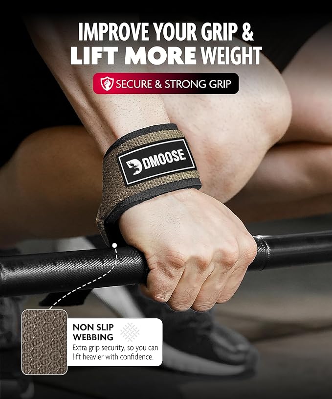 DMoose Fitness Lifting Straps 24" (Pair) - 5mm Padded Durable Wrist Straps for Weightlifting & Powerlifting - Cotton Lifting Strap with Silicone Grip for Men & Women - Deadlift Strap for Gym Workout