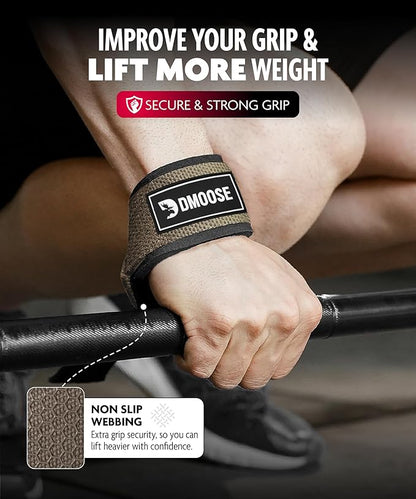 DMoose Fitness Lifting Straps 24" (Pair) - 5mm Padded Durable Wrist Straps for Weightlifting & Powerlifting - Cotton Lifting Strap with Silicone Grip for Men & Women - Deadlift Strap for Gym Workout