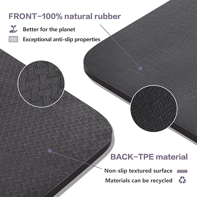 UMINEUX Extra Thick Yoga Mat, 2/5 Inch (10MM), Natural Rubber and TPE Non Slip Yoga Mats with Strap for Women Men, Eco Friendly Exercise Mat for Yoga, Pilates and Home Workout