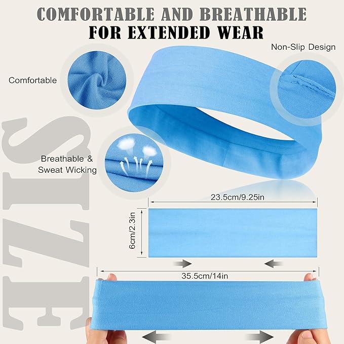 16Pcs Headbands for Women Non Slip - Stylish Sports Hair Bands for Women's Hair - Soft Cotton Cloth Stretchy Headbands for Women for Yoga, Outdoor Exercise Running