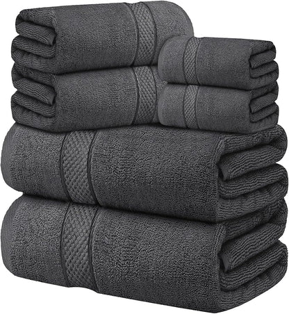 Oakias Premium Towel Set 600 GSM 6 Piece Dark Grey - 100% Ring Spun Cotton Highly Absorbent Towels Set - Super Soft Bathroom Towel Set - Hotel Quality Double Stitched Hem - Ideal for Hotels, Spa, Gyms