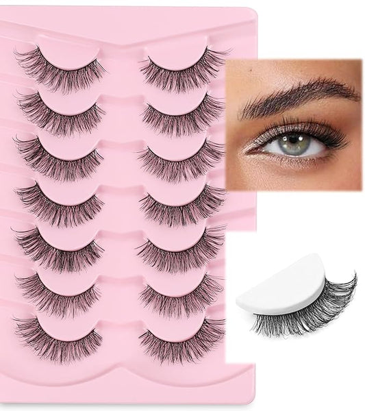Wispy Lashes Natural Cat Eye Lashes 14mm False Eyelashes Thin Memory Band Volume False Lashes Soft Strip Lashes Pack C Curl Natural Eyelashes Fake Eyelashes 7 Pair EVENTILL
