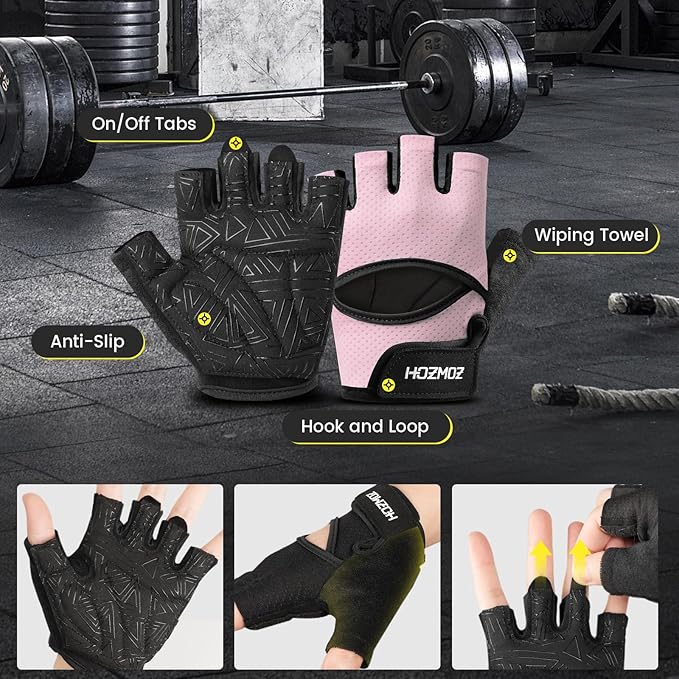 Ventilated Weight Lifting Gloves, Thick Padded Gym Gloves with Full Palm Protection & Grip & Shock Absorption for Women & Men's Fitness Training