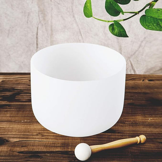 Leize Quartz Crystal Singing Bowl A# Note Third Eye Chakra White 8" with Heavy Duty Carrying Case Suede Striker