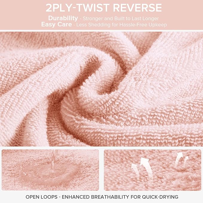Comfort Spaces Towel Set for Bathroom 12 Piece Luxury Bath Towel Set 4 Hand Towel for Bathroom 4 Washcloth 4 Large Bath Pink Towel Sets 100% Cotton Quick Dry Towel Zero Twist Soft Lightweight Blush