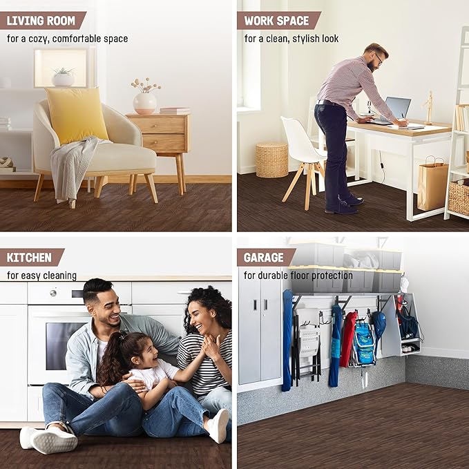 Yes4All 48SQ.FT Wood Grain Puzzle Exercise Mat Protective Flooring, EVA Interlocking Foam Floor Tiles with Border for Home