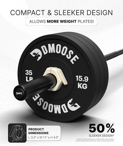 DMoose Fitness Barbell Clips 2 Inch (Pair) - Quick Release Olympic Barbell Clamps & Collars with Anti Slip TRP Grip for Secure Weightlifting and Powerlifting - Weight Clips for Bars at Home or Gym