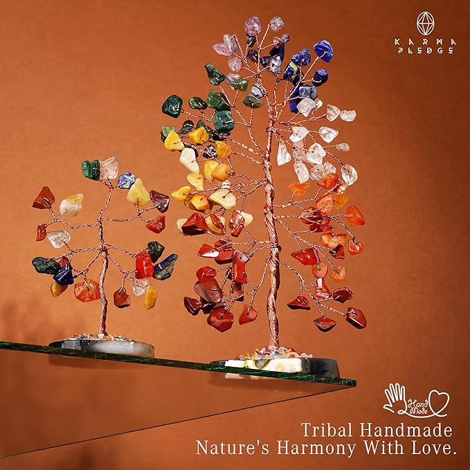 7 Chakra Tree of Life Healing Crystals & Stones, Pack of 2 Crystal Tree for Positive Energy, Wealth, Feng Shui Decor for Home and Office Desk Decoration, Good Luck Birthday Gifts for Women, Mom