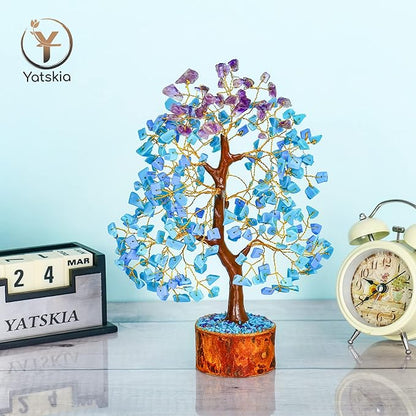 YATSKIA Amethyst and Turquoise Crystal Tree, Gemstone Tree Home and Office Decor, Good Luck Gifts, Crystals Decor, Housewarming Gifts
