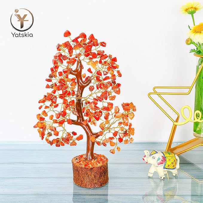Carnelian Crystal - Gem Tree, Stone Tree, Crystal Money Tree, Spiritual Home Decor, Wealth Stones and Crystals, Crystal Tree for Positive Energy, Home Decor Gifts Money Tree Feng Shui