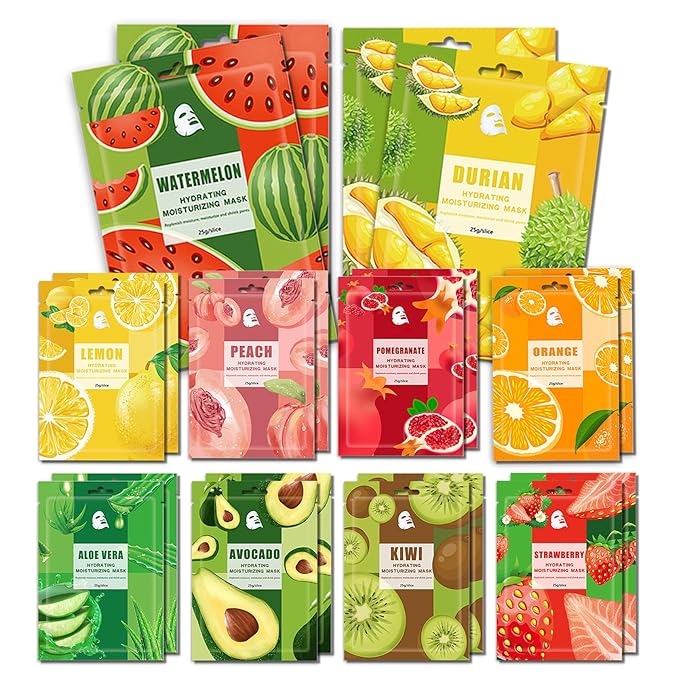 Face Masks Skincare,Hydrating Sheet Masks,Collagen Night Wrapping Mask,Facial Mask for Men&Women,with Collagen Essence and Fruit Extracts,Nourishing and Moisturizing for All Skin Types 20 Pack B12
