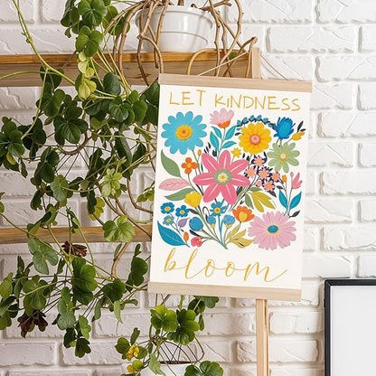 DNEULYR Let Kindness Bloom Mental Health Poster Hanger Frame, Boho Floral Wall Decor, Motivational Mental Health Wall Art Banner for Classroom Kids Room School Counselor Office Decor, 12.5x17 Inch