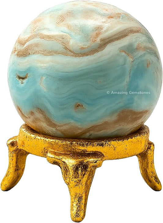 Amazing Gemstone Caribbean Calcite Crystal Ball with Stand - 2" Inches Crystal Sphere Meditation Balls for Witchcraft and Decorative Balls