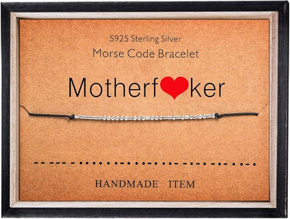 KGBNCIE Morse Code Bracelet for Women Sterling Silver Beads on Silk Cord Secret Message Fuck Friendship Inspirational Encouragement Bracelet Gift for Her