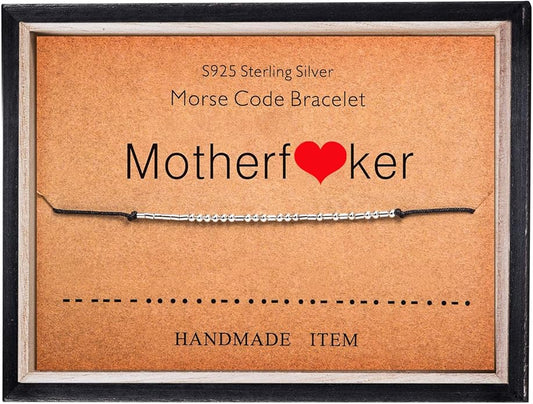 KGBNCIE Morse Code Bracelet for Women Sterling Silver Beads on Silk Cord Secret Message Fuck Friendship Inspirational Encouragement Bracelet Gift for Her