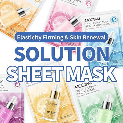 Face Masks Skincare, 6 Pack Collagen Serum Sheet Masks - Hydrating & Smoothing, Moisturizing & Nourishing for All Skin Types