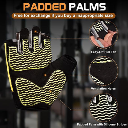 Sunnex Gym Gloves - Fingerless, Breathable Workout Gloves for Weightlifting, Cycling & More