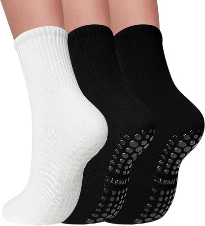 3 Pairs Pilates Socks with Grips for Women Non Slip Grip Socks for Yoga Barre Hospital Workout