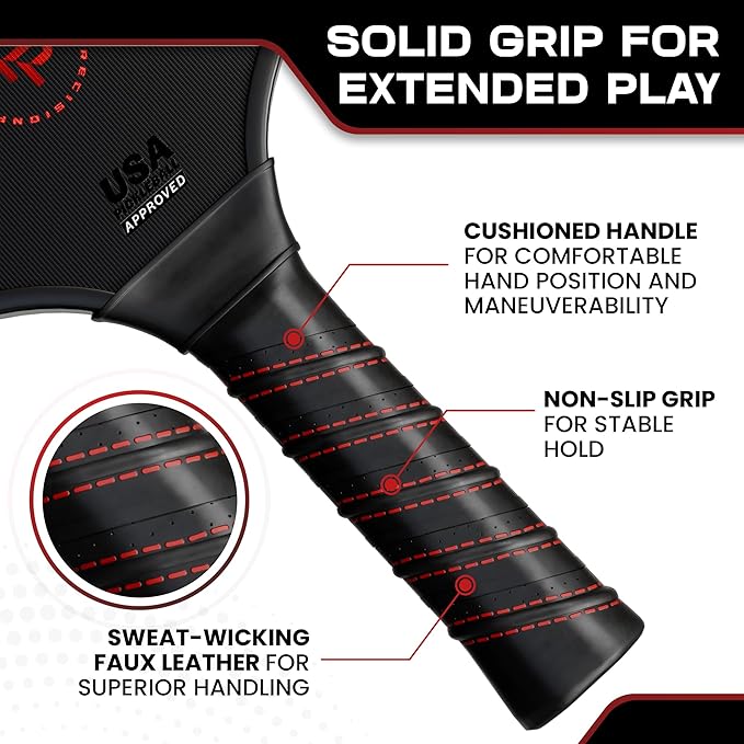 Precision Pro Premium Carbon Fiber Pickleball Paddle- 14mm Pickleball Paddles Set of 2 w/Unique Design Handles & Indoor Outdoor Pickleball Balls - Comfortable Pickleball Paddle Grip, USA Approved